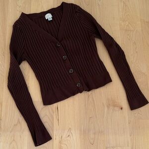 Women's Cropped Ribbed Button-Up Cardigan Sweater